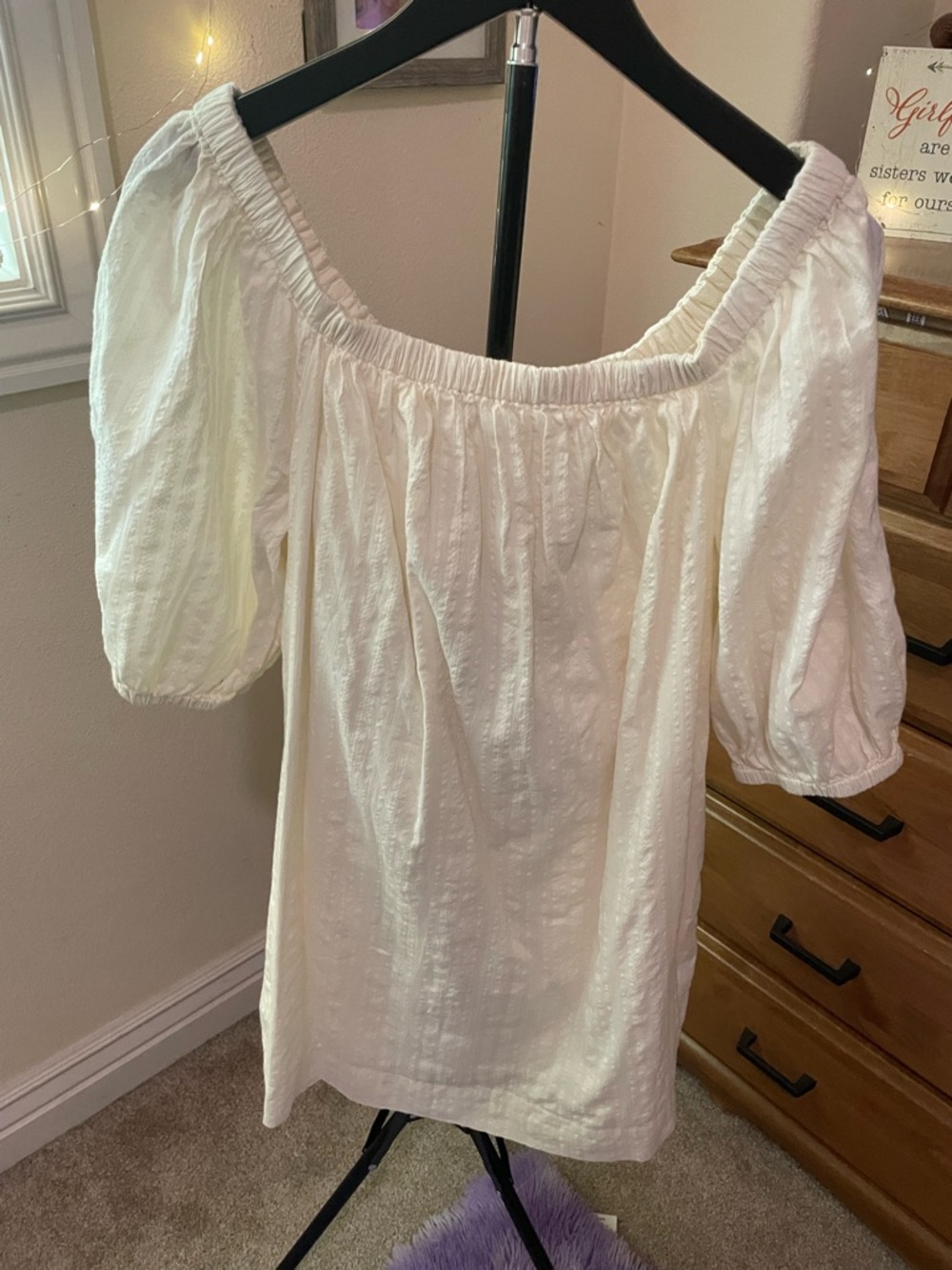 Women's White Off-Shoulder Puff Sleeve Dress